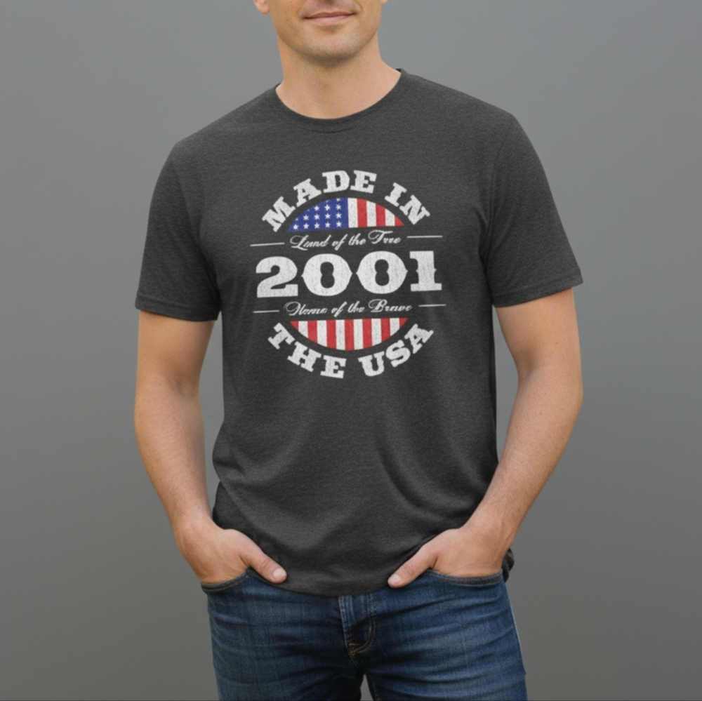 Port & Company Men's Dark Heather Gray Patriotic Short Sleeve T-Shirt Size Large - Picture 1 of 6